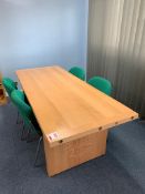 Solid wood meeting table and 4 fabric covered meeting chairs - 200cm W x 80cm D x 75cm H