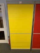 Yellow Tambour fronted cabinet NO key 200cm H x 90cm W x 50cm D