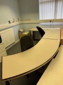 A set of two laminated desks - One with L shape return and one curved both 170cm x 60cm x 75cm