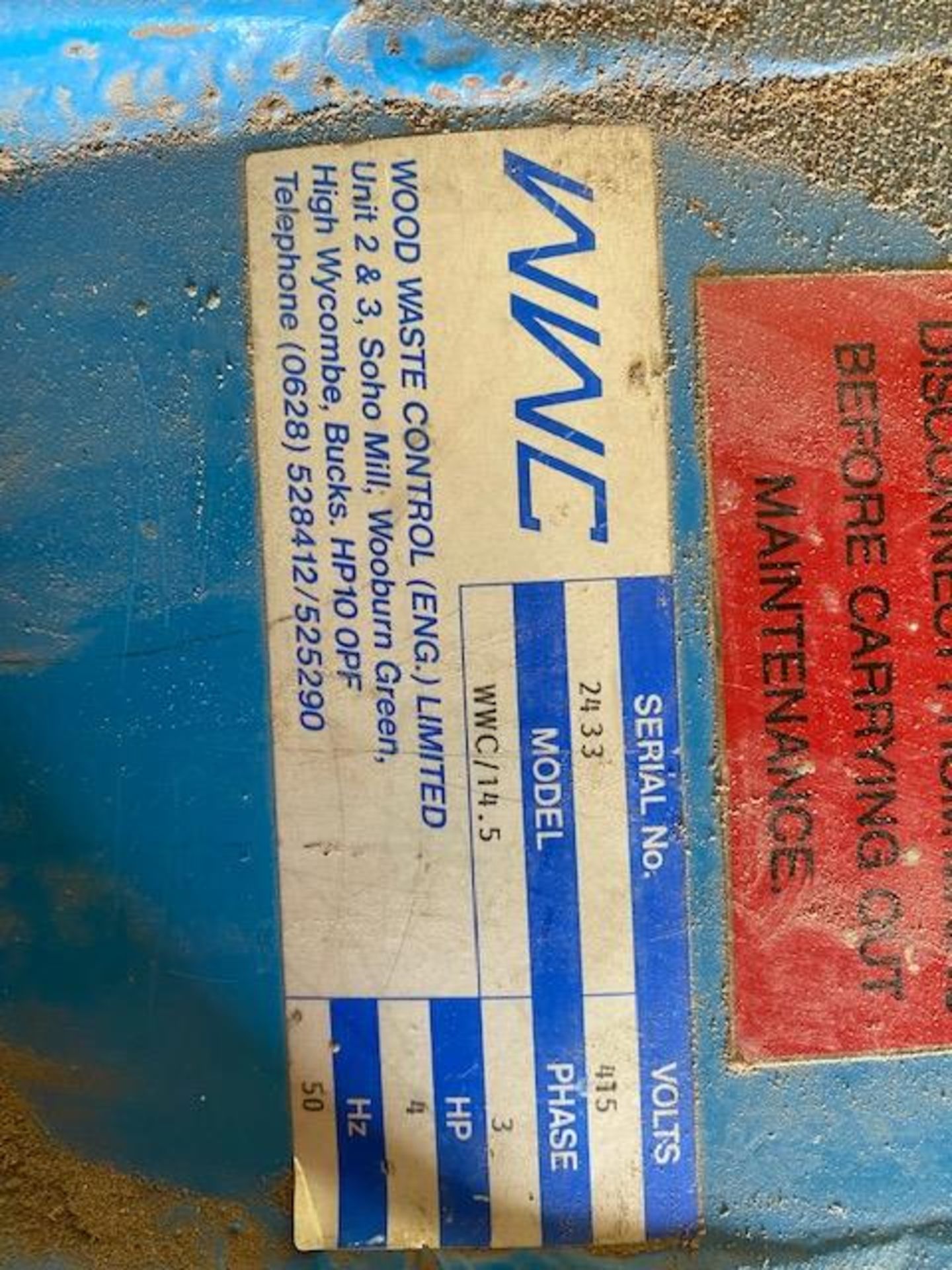 Wood Weaste Control Extraction Unit model WWC/14.5 s/n 2433 415v (3 Phase) - Image 3 of 3