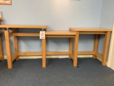 Solid wood multilevel bench with height adjustable left/h side top 238cm W x 55cm D x 86cm H