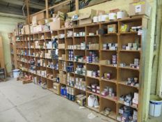 Contents of wood shelving to include a large quantity of wood screws, coach screws, hexagon coach