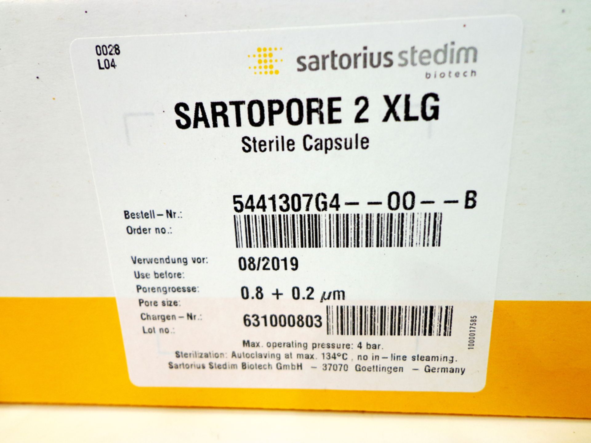 Sartorius Sartopore 2 XLG Sterile Capsule. Pore size: 0.8 0.2 m (WA13393) - Image 3 of 4