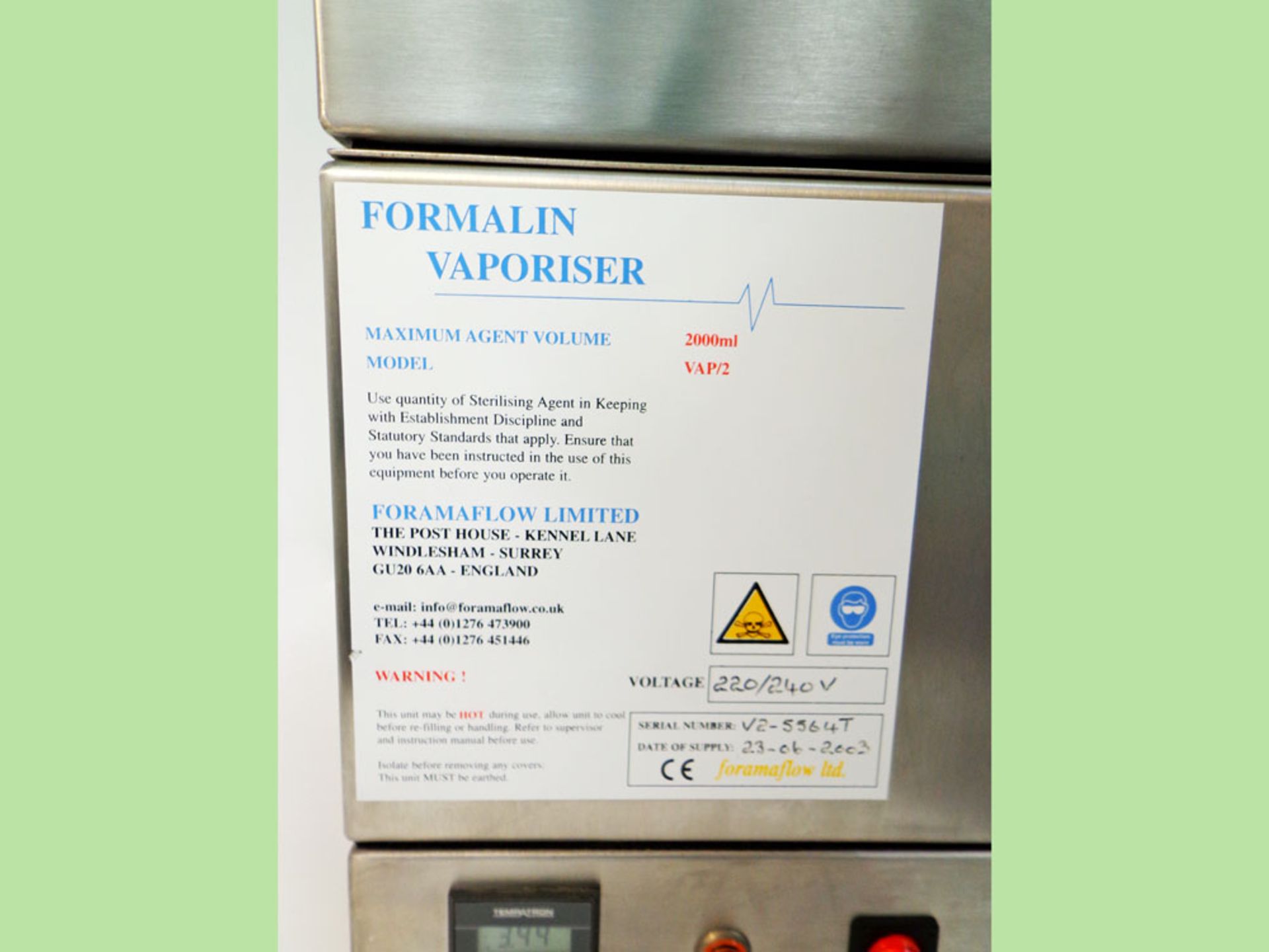 Foramaflow VAP/2 Formalin Vaporiser, 2000ml. (WA13352) - Image 2 of 5