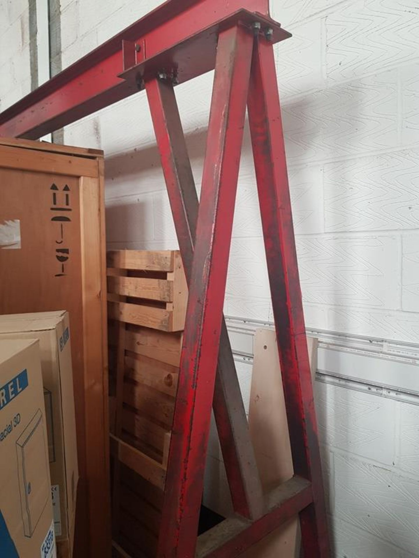 Large Gantry lifting Beam with trolley 3200mm x 850mm x 2230mm High unbolts for transport. NB: - Image 2 of 3