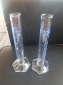 Two 25ml Hex base glass measuring Cylinders FB55205