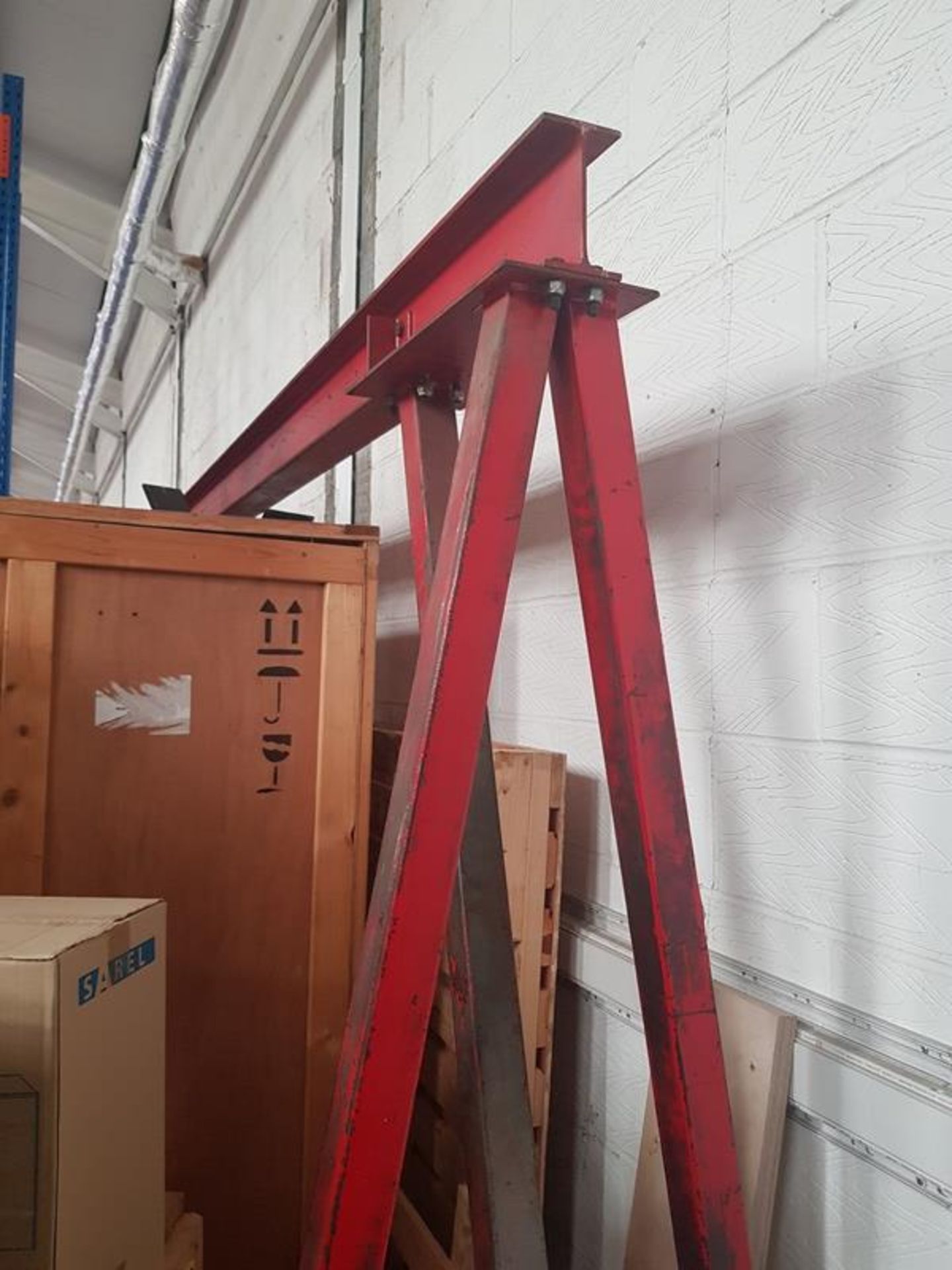 Large Gantry lifting Beam with trolley 3200mm x 850mm x 2230mm High unbolts for transport. NB: - Image 3 of 3