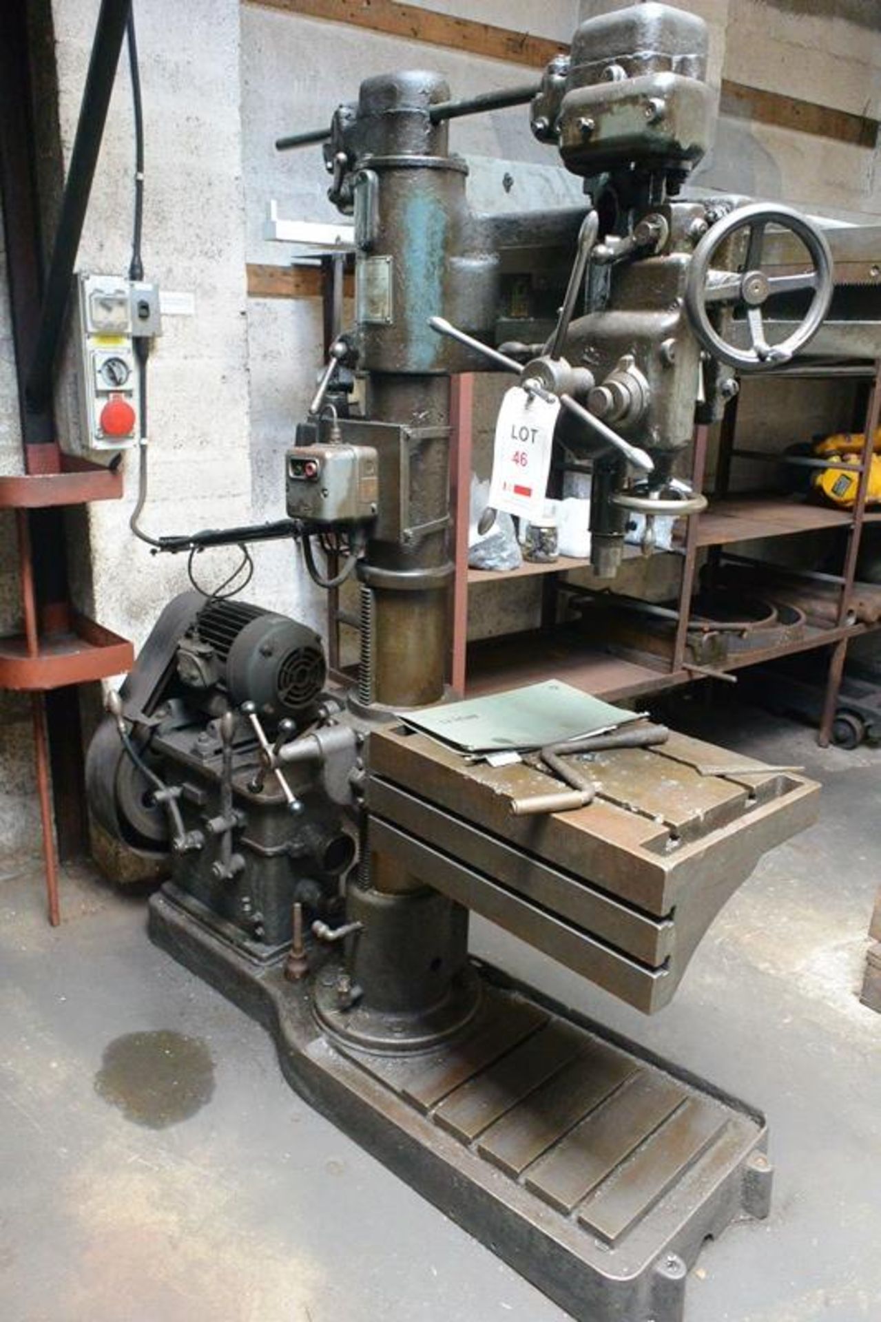 Asquith 24" radial arm drill, with 24 x 16 x 9" rise and fall slotted box table (Please note: A work