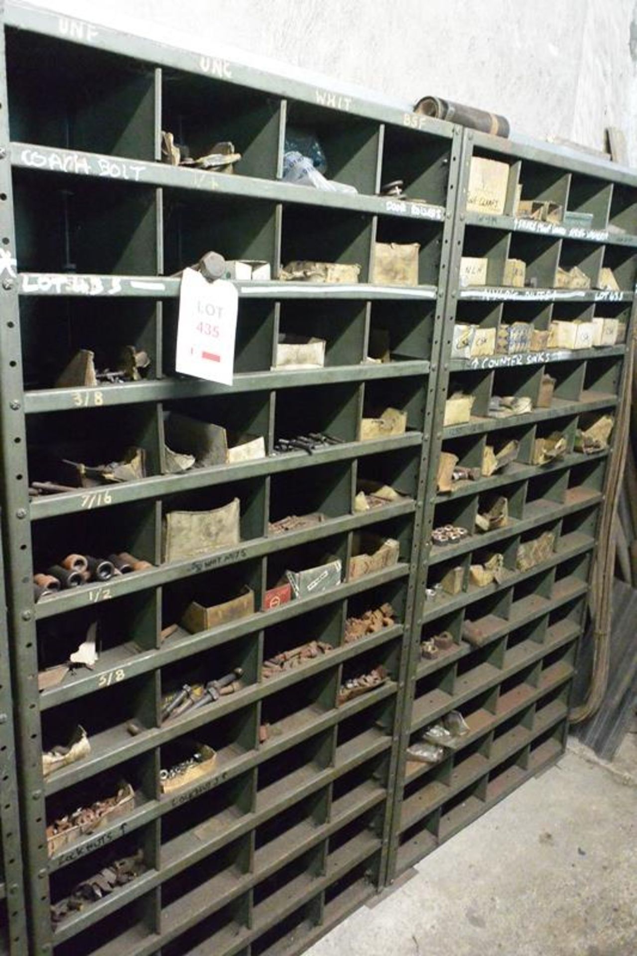 Contents of two bays of racking incl. various nuts, bolts, rollers, washers, etc. (as lotted) (
