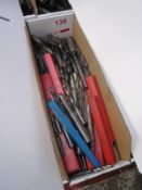 Box and contents to incl. assorted HSS taper shank/straight drill bits, etc. (as lotted) (