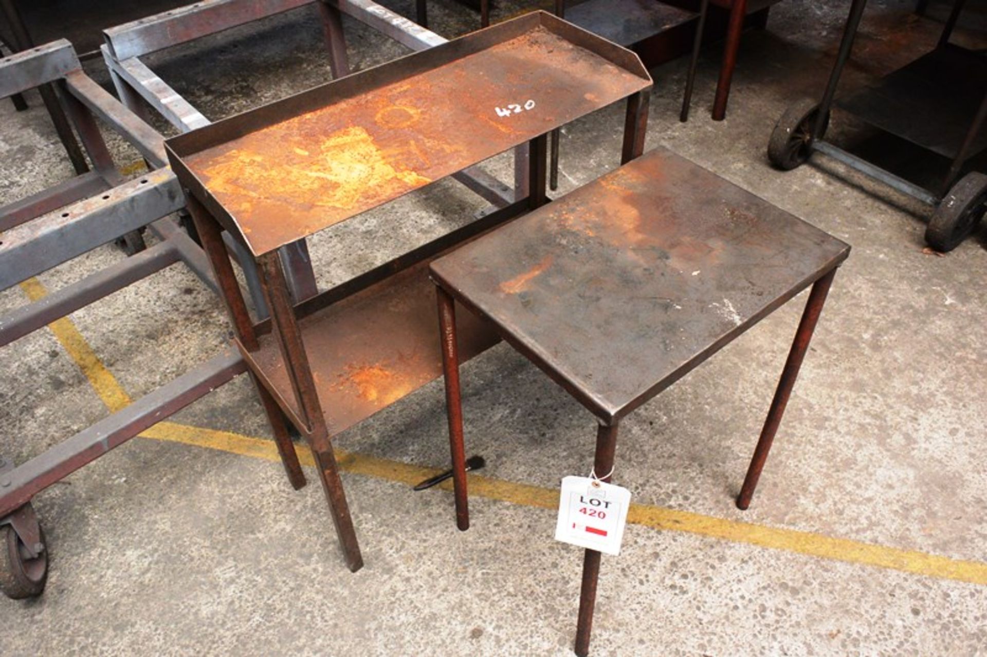 Two steel frame side tables, max length approx 770mm