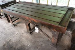 Steel frame, slotted topped table, approx 7 x 3ft (Recommended collection period for this lot