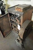Contents of cabinet including assorted collets, other tooling with cabinet plus large pneumatic 3