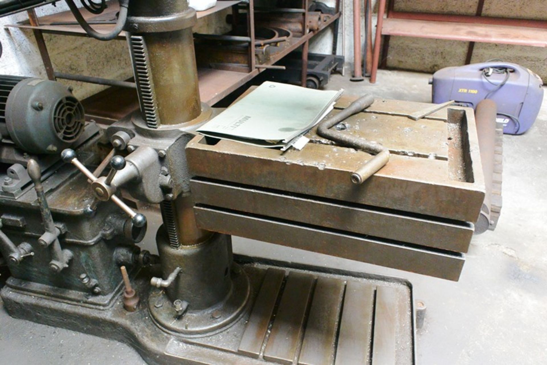 Asquith 24" radial arm drill, with 24 x 16 x 9" rise and fall slotted box table (Please note: A work - Image 3 of 5