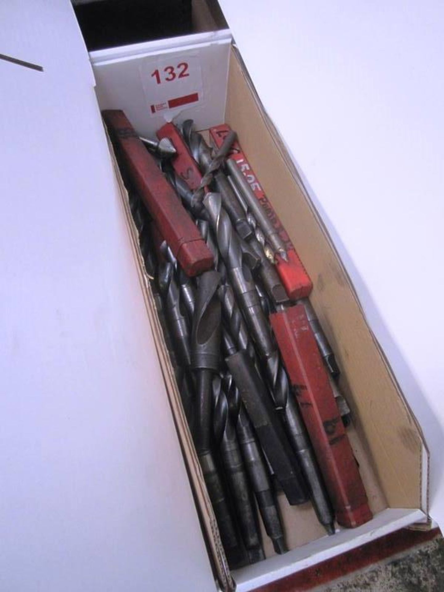 Box and contents to incl. assorted HSS taper shank/straight drill bits, etc. (as lotted) (