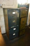 Assorted factory furniture incl. desk, four 4-drawer filing cabinets (Recommended collection