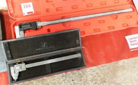 Two various vernier calipers, incl. Digital 600mm long nose caliper and British NSF 13" caliper (