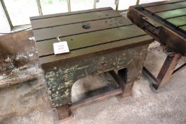 Steel frame, slotted topped table, approx 30 x 36" (Recommended collection period for this lot