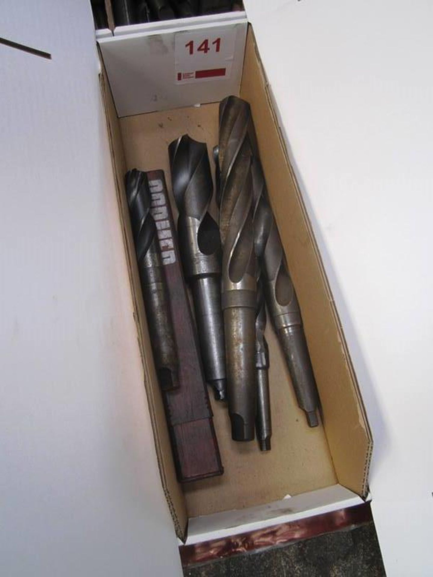 Box and contents to incl. assorted HSS taper shank drill bits, etc. (as lotted) (Recommended