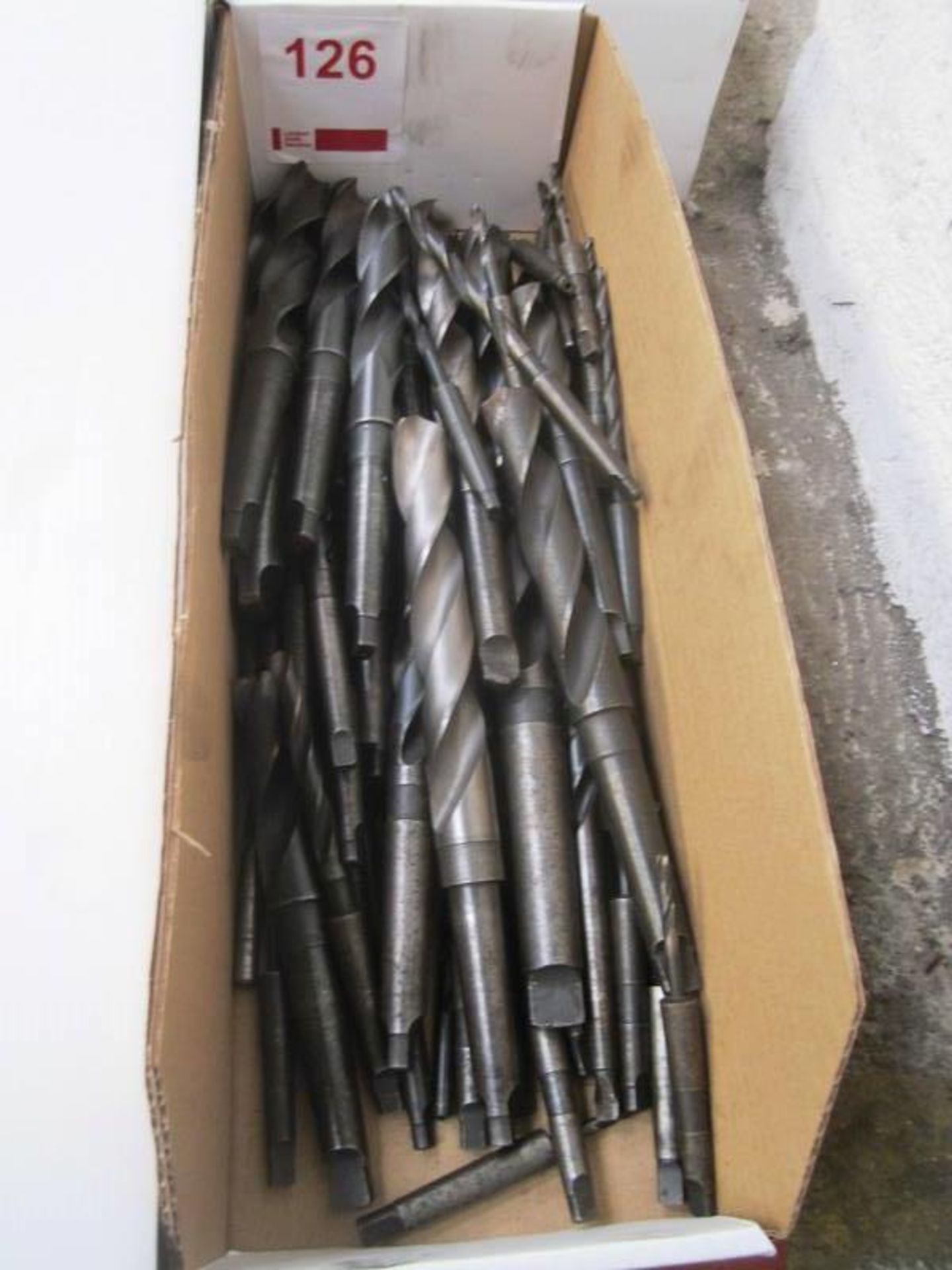 Box and contents to incl. assorted HSS taper shank/straight drill bits, etc. (as lotted) (