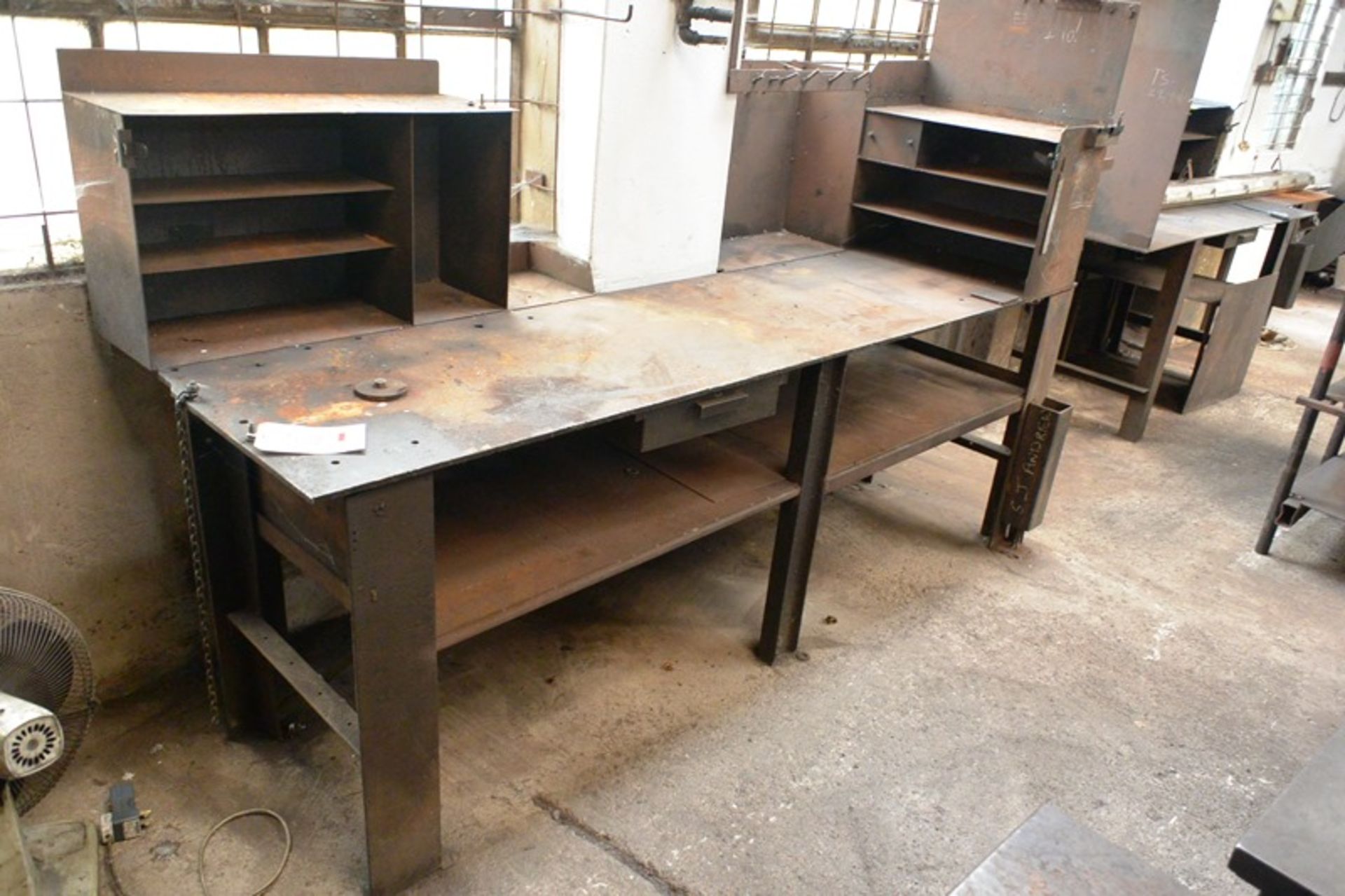Steel workbench, approx 2450 x 600mm (Recommended collection period for this lot Wednesday 15th -