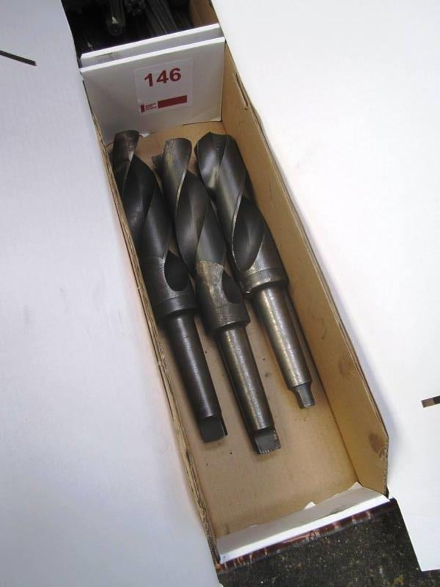 Box and contents to incl. assorted HSS taper shank drill bits, etc. (as lotted) (Recommended