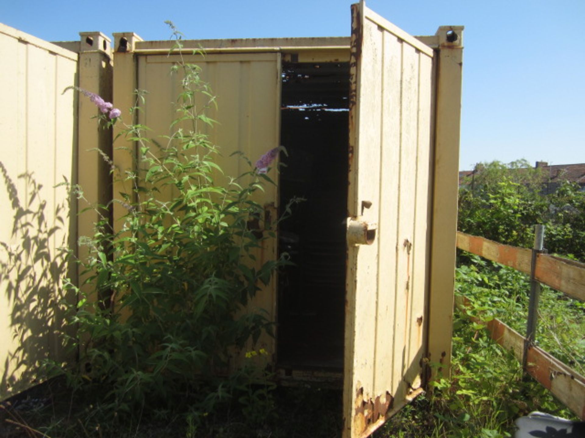 16ft export type shipping container with twin barn doors and internal timber framed shelving (please - Image 2 of 3