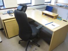 Wood effect corner workstation, 1800 x 1600mm, wood effect under desk pedestal unit, two wood effect