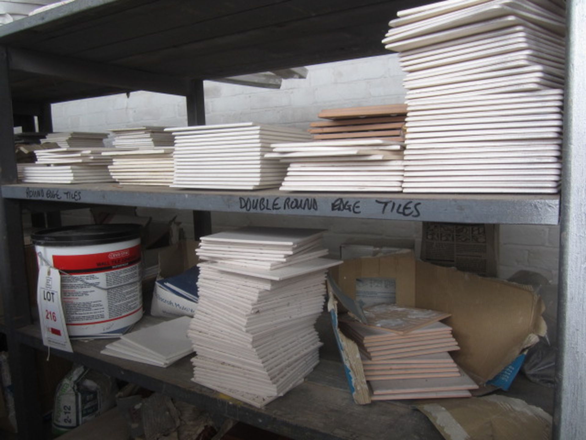 Contents of racking including assorted wall tiles, ceiling roses, flexistrip, acrylic adhesive - Image 4 of 17