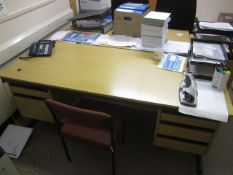 Wood effect double pedestal & single pedestal desks, steel 4 drawer filing cabinet, wood effect 3