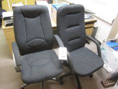 Three assorted upholstered swivel chairs