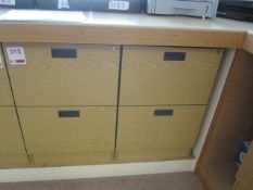 Two wood effect 2 drawer filing cabinets, two 3 drawer under desk pedestals