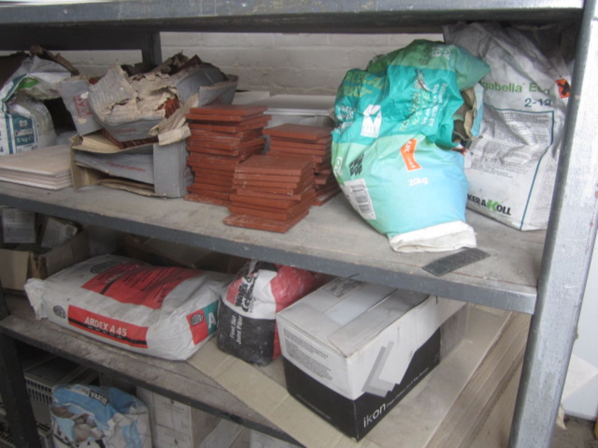 Contents of racking including assorted wall tiles, ceiling roses, flexistrip, acrylic adhesive - Image 3 of 17