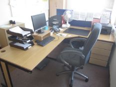 Wood effect 3 section L shape workstation, wood effect storage cupboard, under desk pedestal unit,