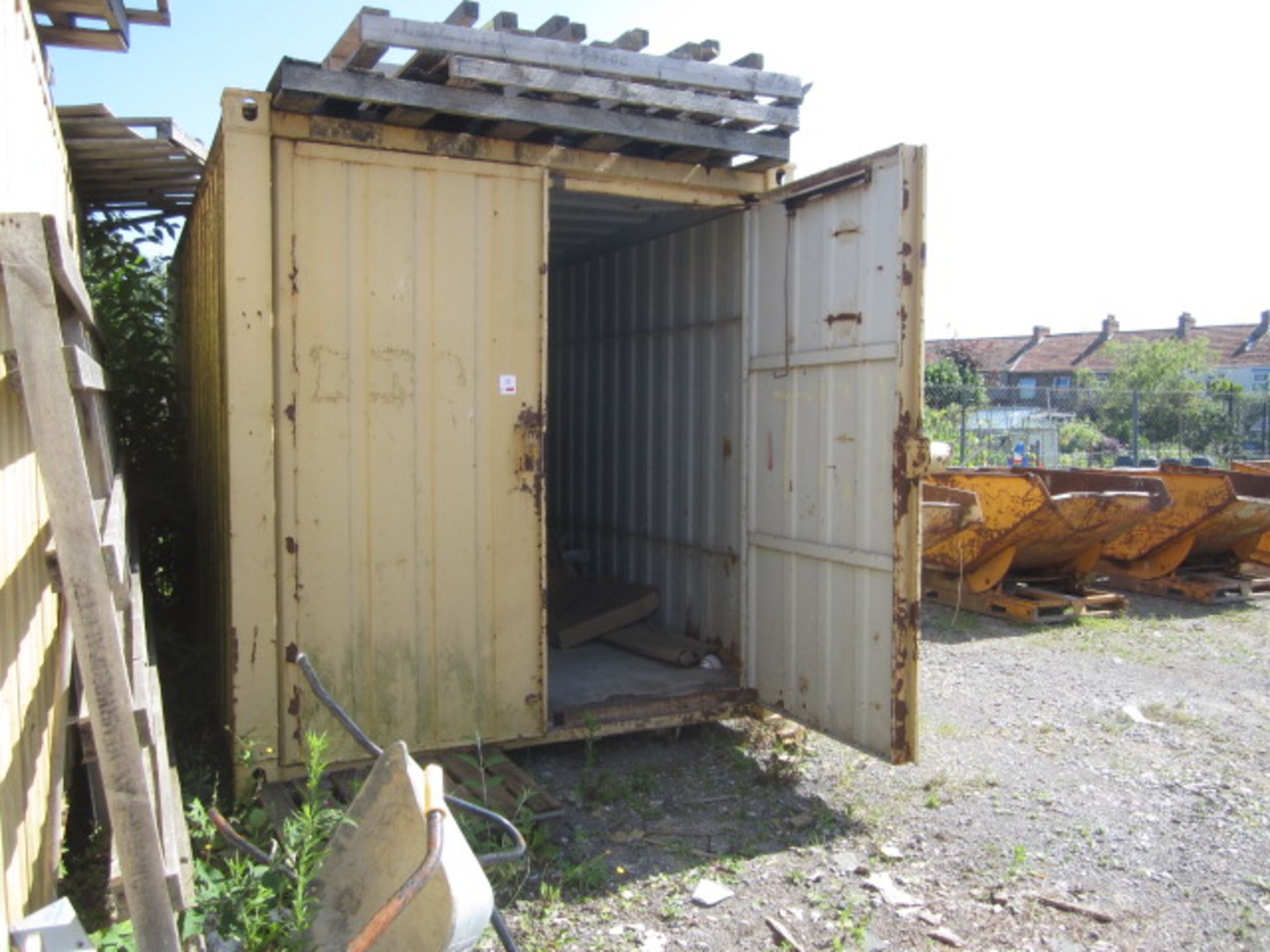 16ft export type shipping container with twin barn doors and internal timber framed shelving (Please - Image 2 of 2