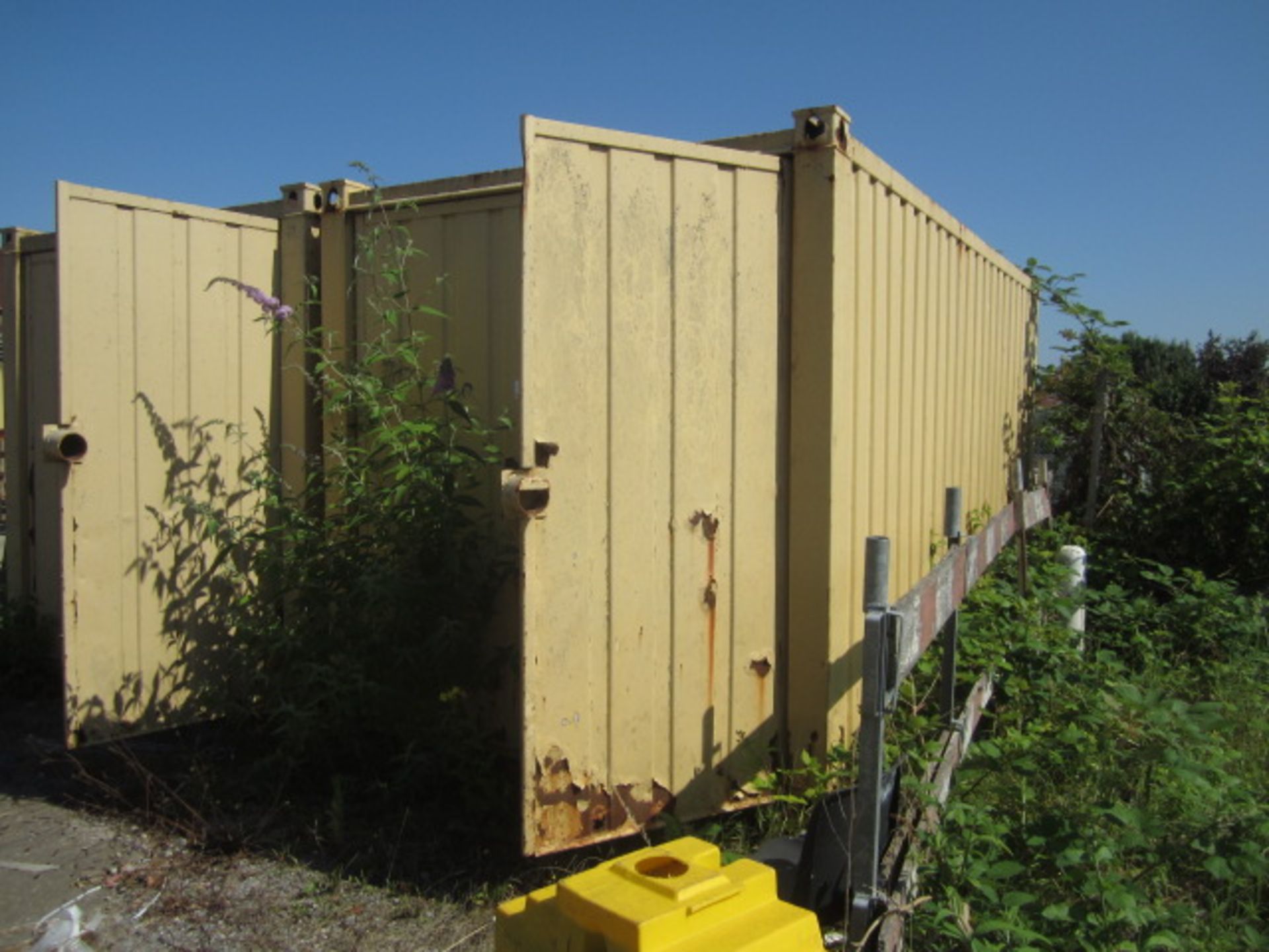 16ft export type shipping container with twin barn doors and internal timber framed shelving (please