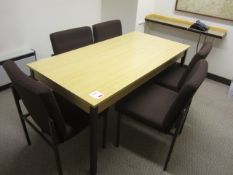 Wood effect table - 1.5m x 750mm, five upholstered meeting chairs