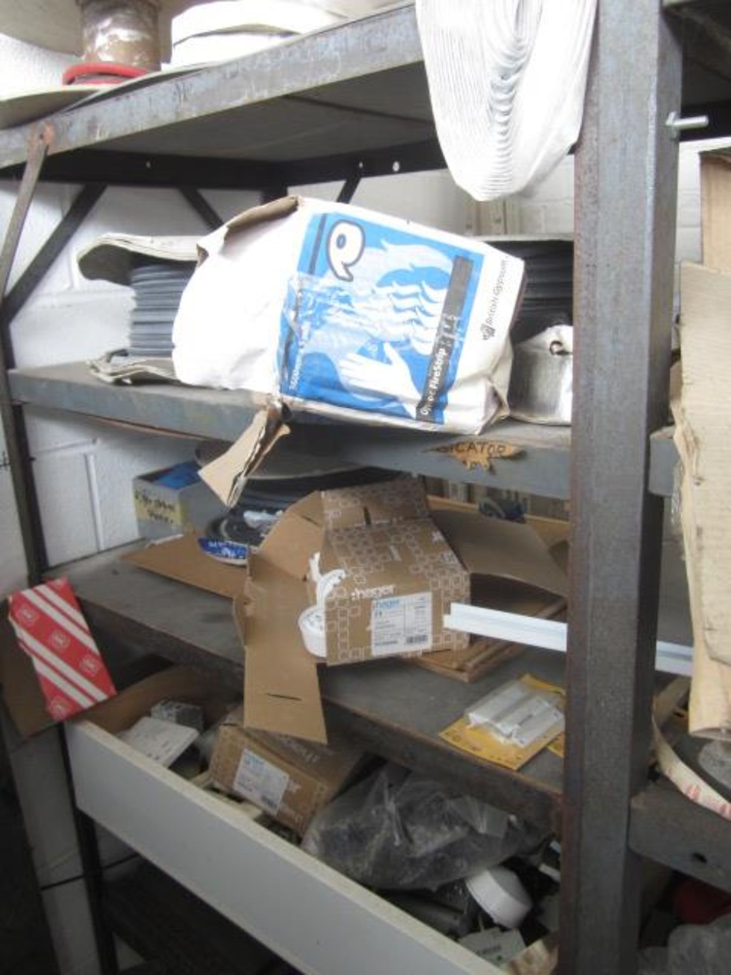 Contents of racking including assorted wall tiles, ceiling roses, flexistrip, acrylic adhesive - Image 11 of 17