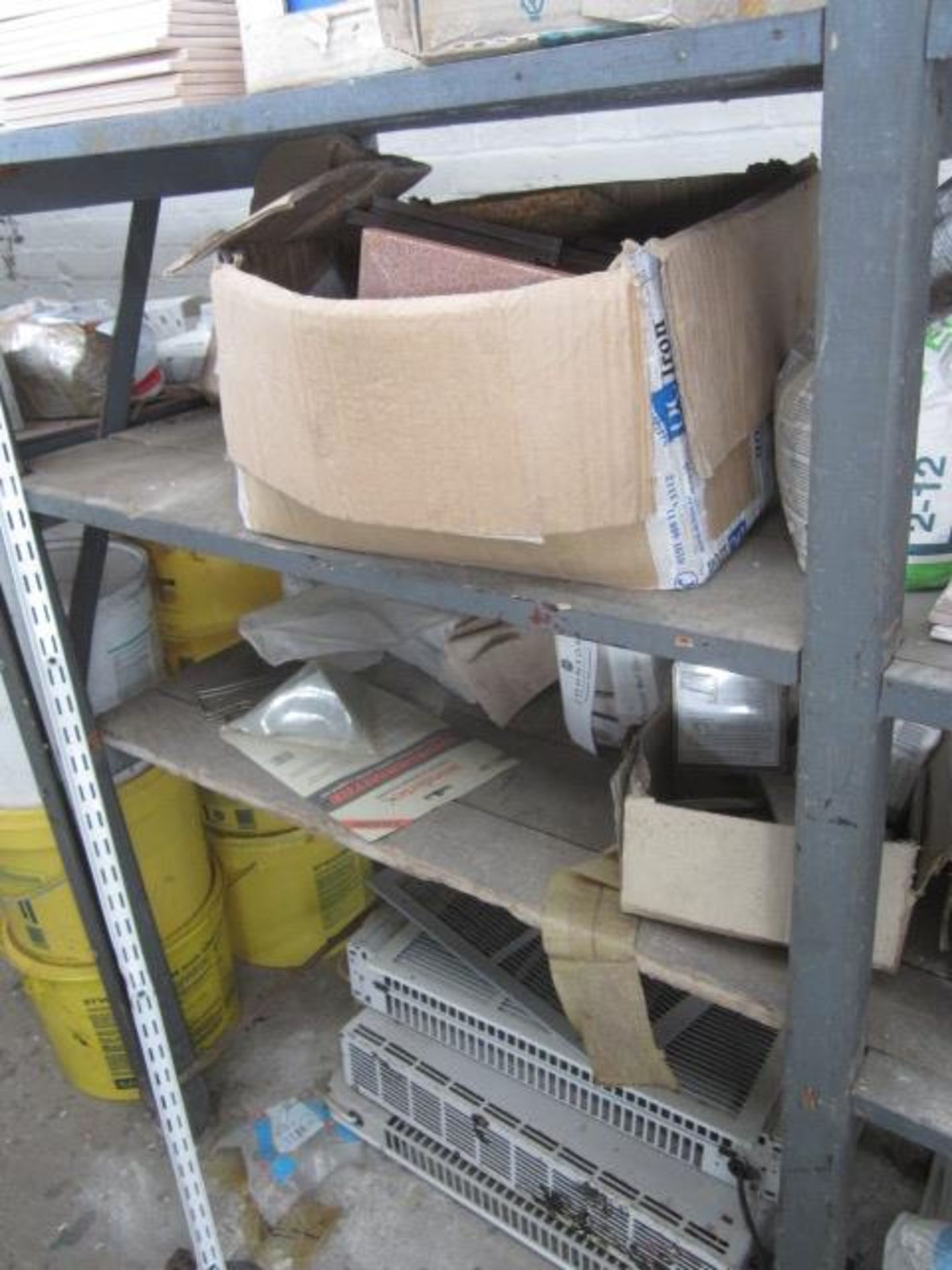 Contents of racking including assorted wall tiles, ceiling roses, flexistrip, acrylic adhesive - Image 5 of 17