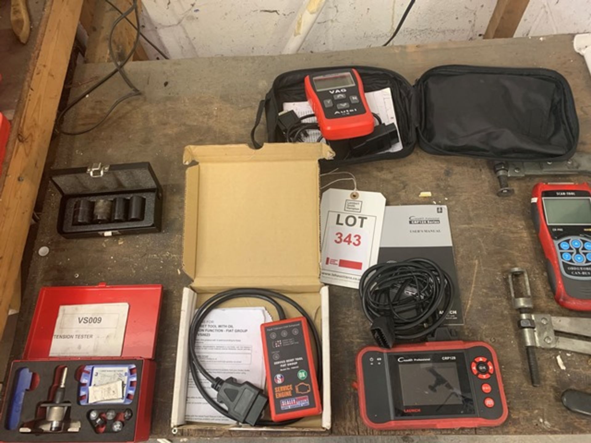 As lotted the table: Tension tester, Sealey service reset OBDI tool, Autel VAG, CR-Pro, Creader OBDI