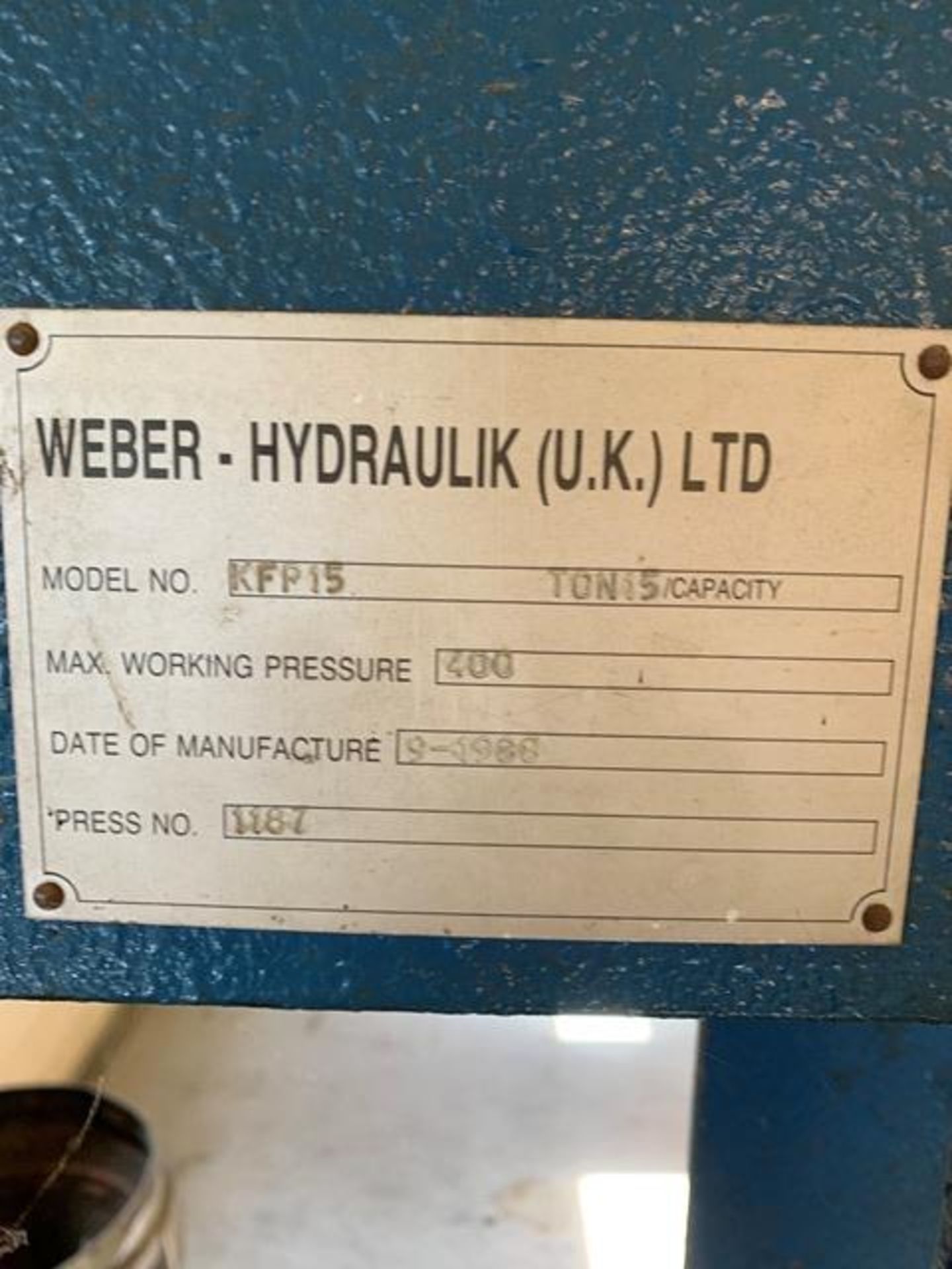 Weber Hydraulic man op Press KFP15 15TOn cap. Y.O.M 1988 Press H1187 - Image 2 of 3