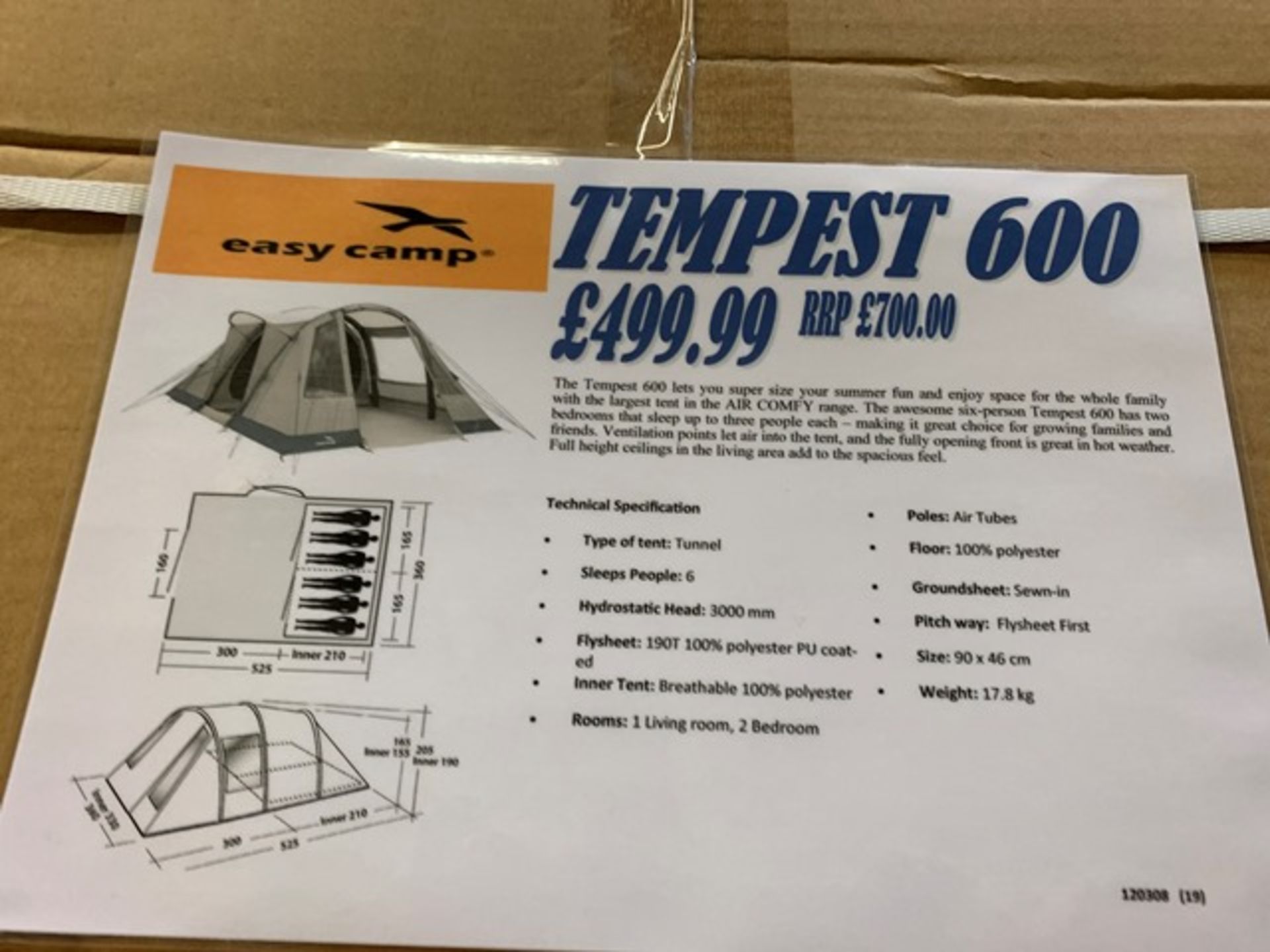 Easy Camp Tempest 600 Tent (Unused) - Image 2 of 2