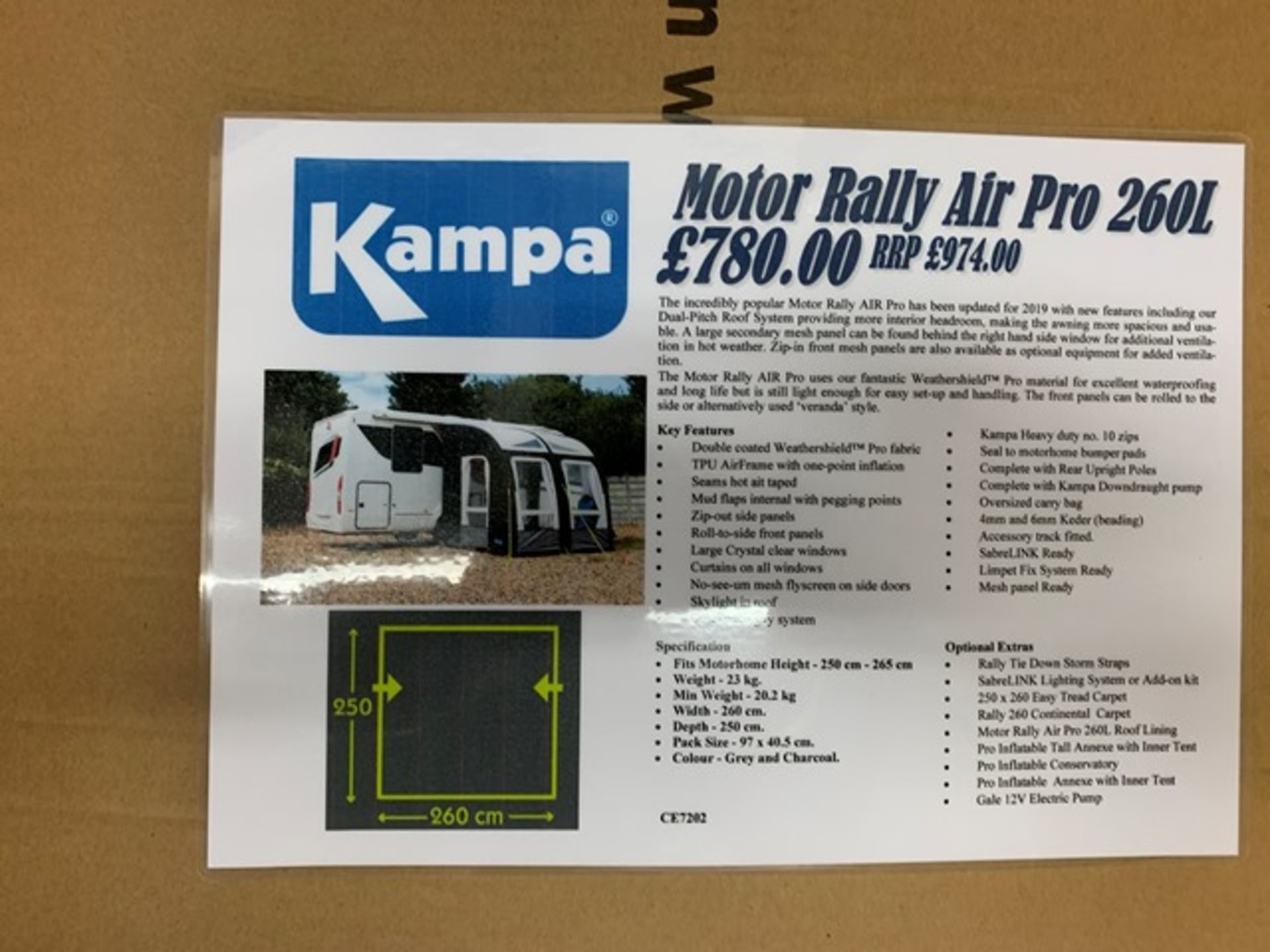 Kampa Dometic Rally Air Pro 260L Tailgate Drive Away Awning (Boxed) - Image 2 of 2