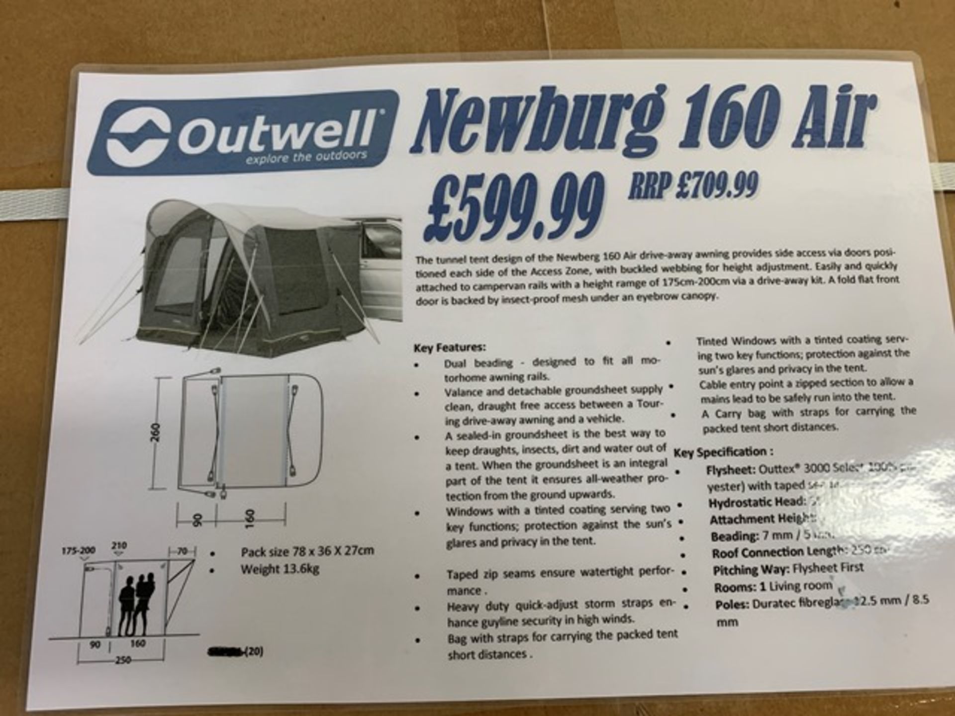 Outwell Newburg 160 air drive away awning for campervans (Boxed) - Image 2 of 2