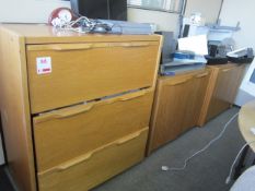 Light wood 3 drawer filing cabinet and two twin door filing cabinets