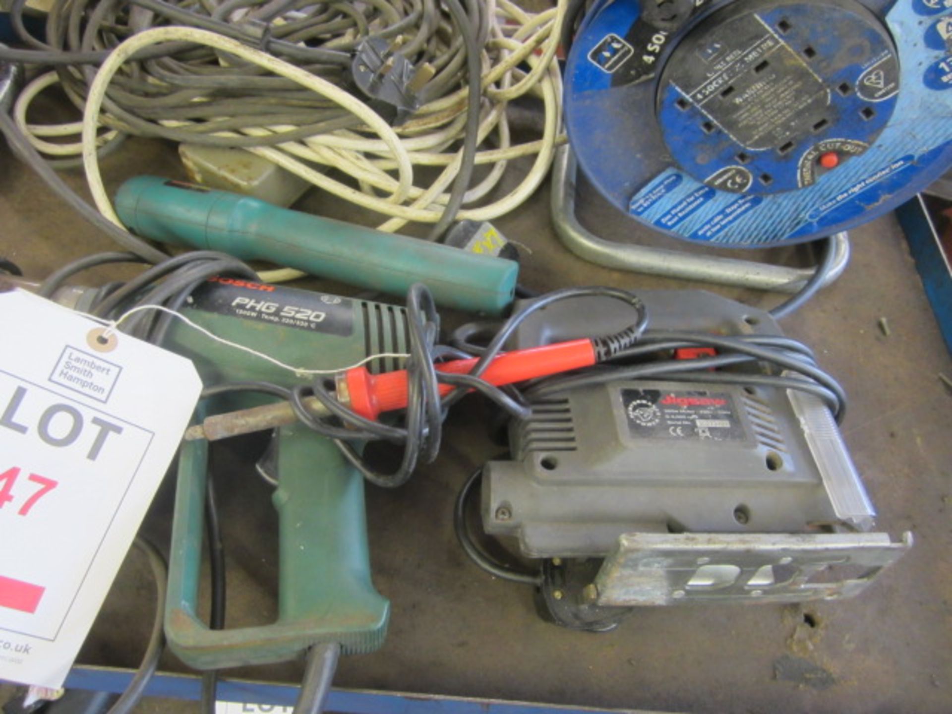 Performance Power 240v jigsaw, Bosch PHG520 heat gun, soldering iron, Amtech 130w rotary drill, GS - Image 3 of 7