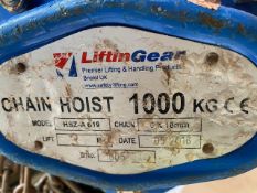 Two Lifting Gear 1000Kg chain hoist s/n 18053939 & 18053946 (2016). *N.B. This lot has no record