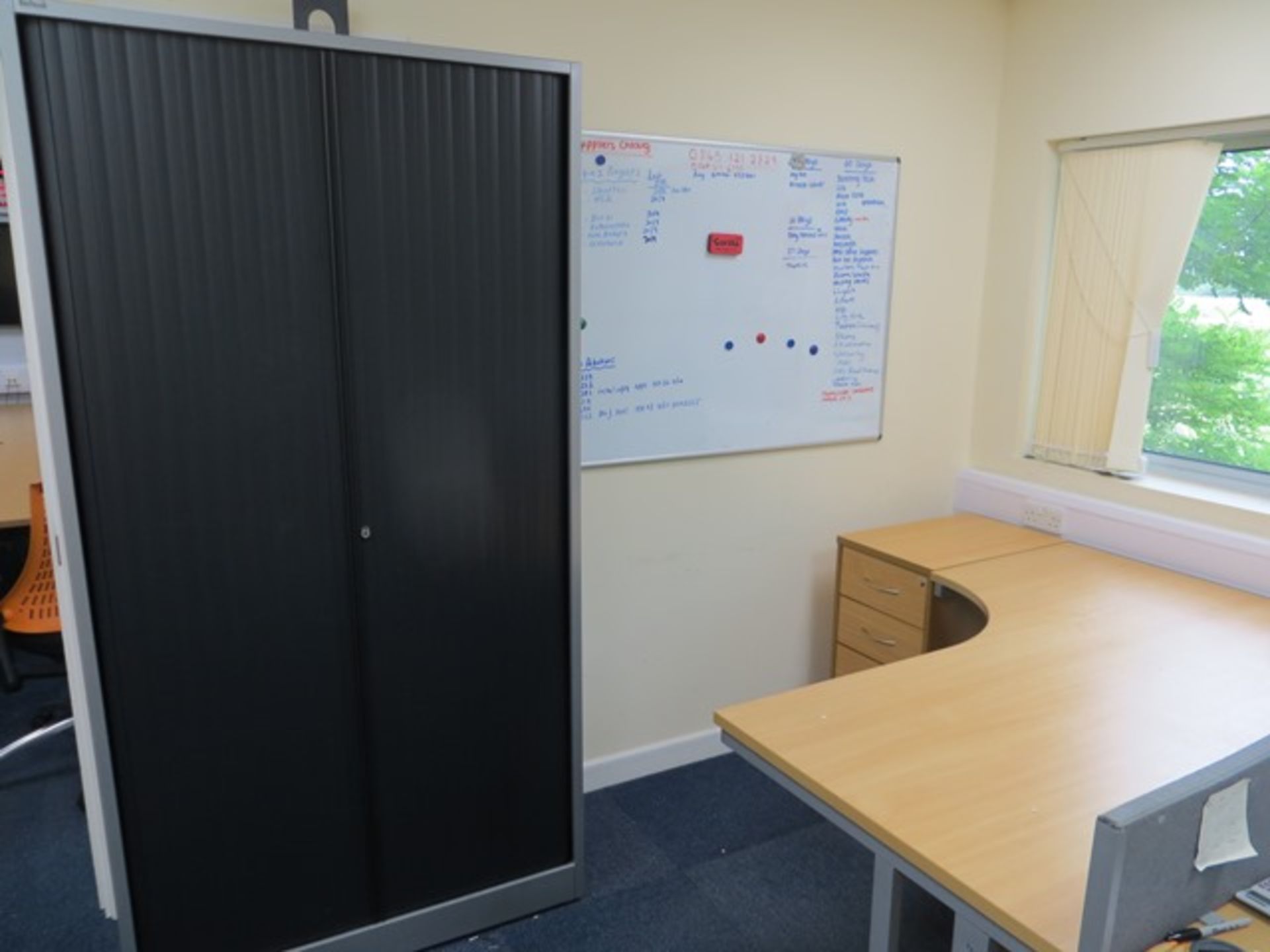 Contents of room to include Three Light Oak Veneer Workstations, Two Steel 4 Drawer Filing Cabinets, - Image 2 of 3