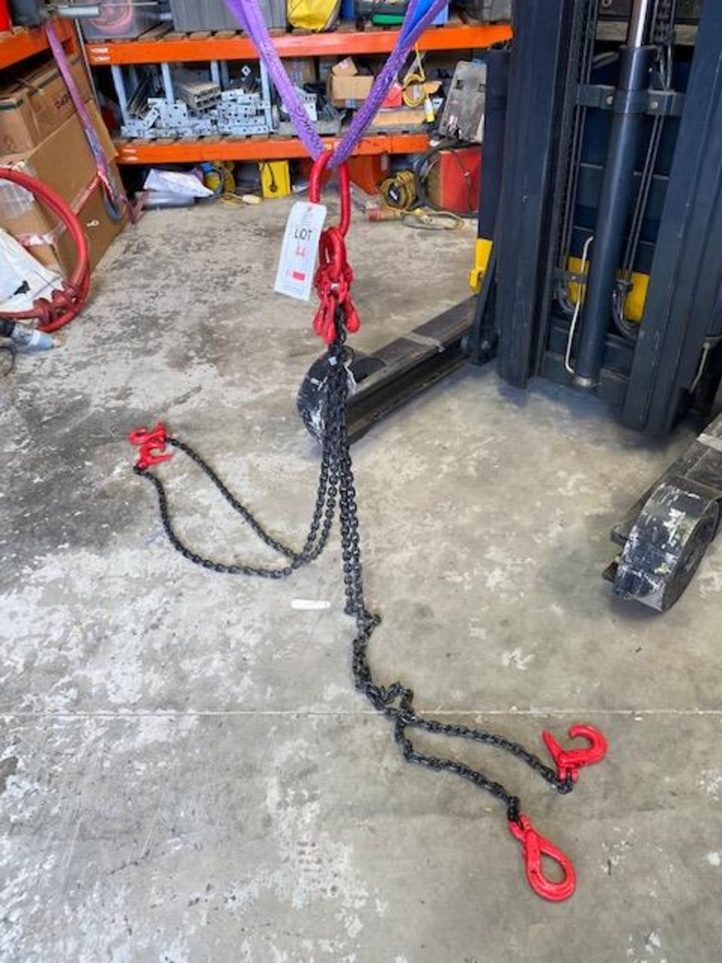 Set of 4 leg 2m long 7mm lifting chains s/n 36879. *N.B. This lot has no record of Thorough