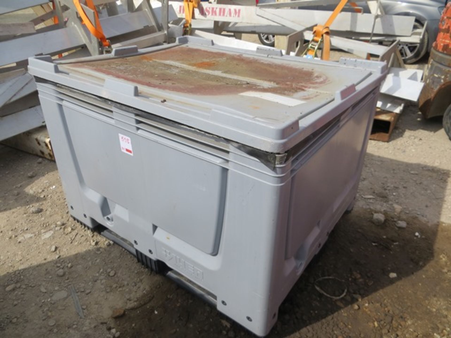 Stackable Fishbox storage container approx. 1200mm (L) x 800mm (W) x 800mm (H) c/w various straps,